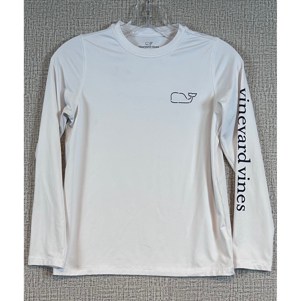 Vineyard Vines Boys White Long Sleeve Whale Logo Rash Guard Swim Shirt Sz S 8-10